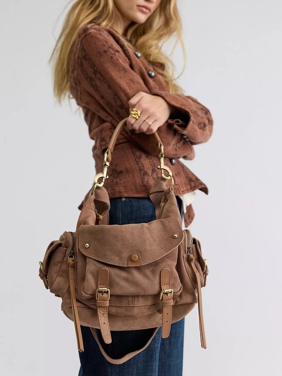 Free People Handbags - FREE PEOPLE PALERMO SUEDE SHOULDER BAG - BISCUIT